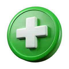 Obraz premium High quality 3d rendering icon of a green circle with a white plus sign symbol for medical and land transportation isolated on white background