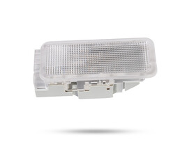 A  transparent plastic shade for illuminating the interior on a white isolated background in a photo studio - spare parts for repairing a car interior or for sale in a auto service.