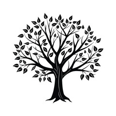 Obraz premium Musical Tree Silhouette, Artistic Black Tree with Falling Leaves and Music Notes