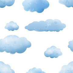 Cute seamless pattern with blue clouds background.Vector watercolor illustration for children's design.