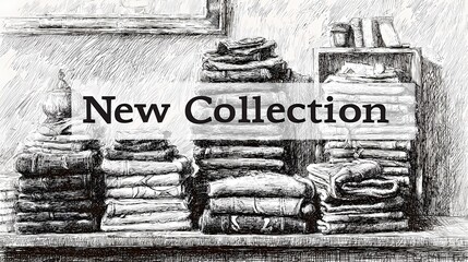 Blurred image of a shopping mall with clean white text “New Collection” promoting latest fashion updates or retail display.