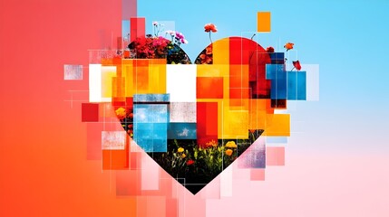 Obraz premium Abstract heart, floral garden, pixel art, pastel background, love concept