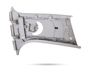 Gray front pillar trim - car interior part and element on white isolated background. Auto service industry. Spare parts catalog.