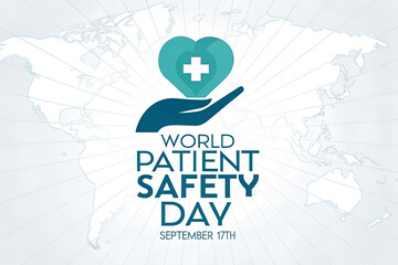 World Patient Safety Day banner with a caring hand holding a heart and medical cross. A symbol of global healthcare, support, and patient well-being generative ai