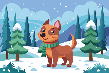 Adorable cartoon illustration of a fluffy white puppy with a red bow and scarf sitting inside a festive red holiday cup 