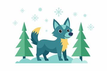 Adorable cartoon illustration of a fluffy white puppy with a red bow and scarf sitting inside a festive red holiday cup 