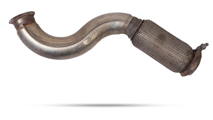 Car exhaust system on a white isolated background with a muffler for welding and car tuning....
