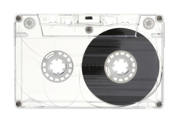 One audio cassette with magnetic tape isolated on white