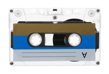 One audio cassette with blank label isolated on white