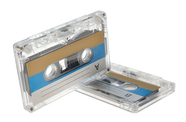 Audio cassettes with blank labels isolated on white