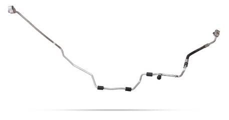 Air conditioning hose for supplying refrigerant or oil for cooling air or heated parts of cars and trucks on a white isolated background. Auto parts catalog.