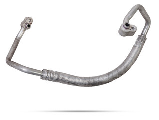 Air conditioning hose for supplying refrigerant or oil for cooling air or heated parts of cars and trucks on a white isolated background. Auto parts catalog.