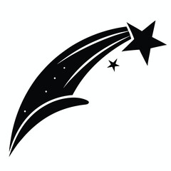 Stylized shooting star icon in a simple black silhouette. A celestial graphic representing a falling star or comet with a decorative tail.