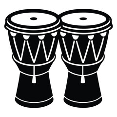 Monochrome graphic icon of African or Latin bongo drums. A symbol of ethnic music, rhythm, and festive sound.
