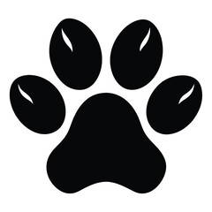 Simple black animal paw print silhouette. Isolated vector graphic icon of a dog or cat footprint on a white background.