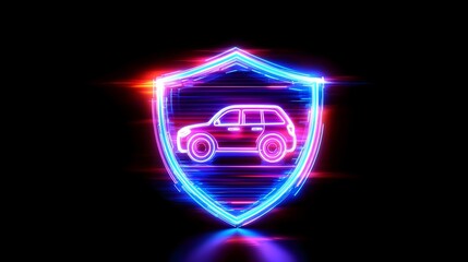 Neon Car Shield Digital Security Icon