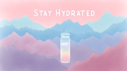 Clear water bottle visual with hydration message “Stay Hydrated” ideal for health campaigns, fitness tips, or wellness products.