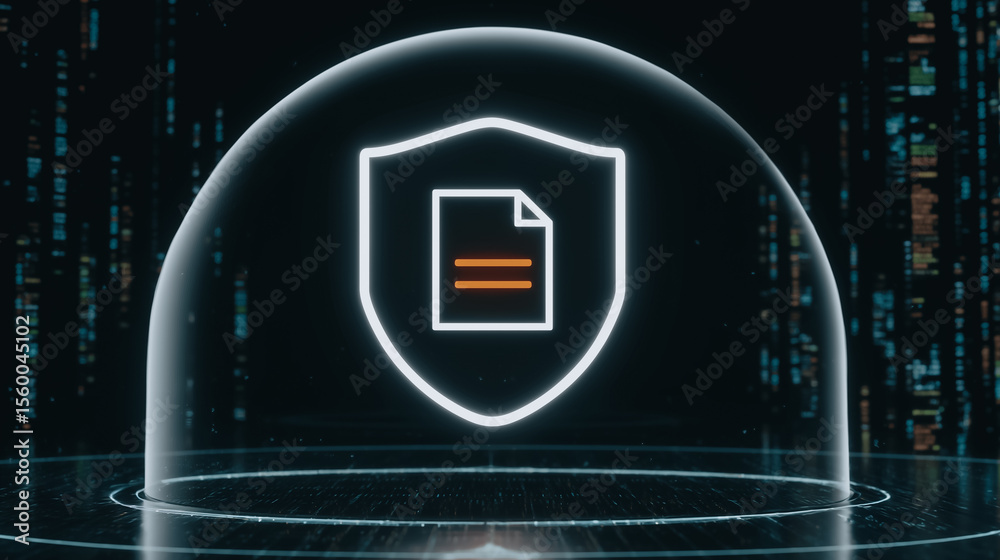 Poster digital shield: a digitally rendered image depicting a secure document within a protective shield, s