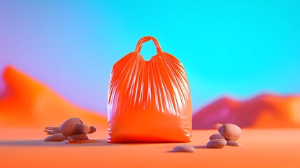 Orange plastic bag desert landscape waste disposal