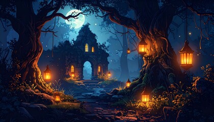 Enchanted Forest Gateway: A Nighttime Fantasy