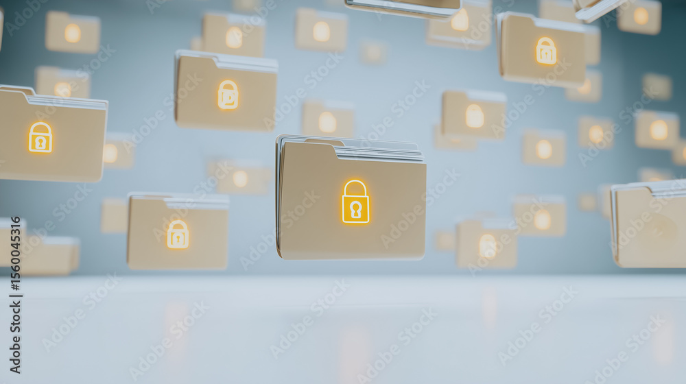 Poster data security: folders with lock symbol: a visual representation of data security and protection, wi