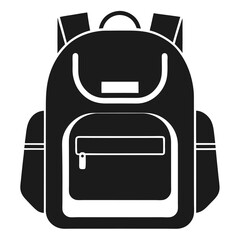 Obraz premium Monochrome rucksack vector icon. A simple black silhouette of a school bag or travel backpack graphic isolated on a white background.