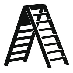 Simple black icon of an A-frame stepladder for construction and home improvement. Isolated vector graphic for reaching new heights and progress.