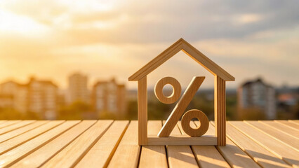 Invest tax inflation interest finance. Wooden house shape with percentage, Bank, Discount, Growth, Business, Cost, Rate, Offer, Sale, Commission, Fee, Percentage, Financial, Free Market