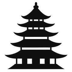 Elegant Black and White Illustration of a Five-Story Pagoda  Asian Architecture Icon