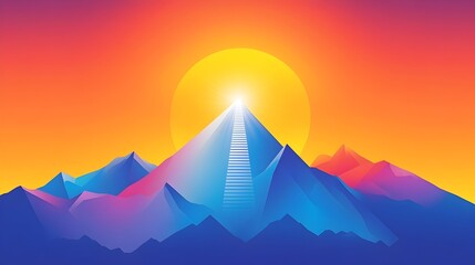 Sunrise Mountaintop Staircase, vibrant landscape, success concept
