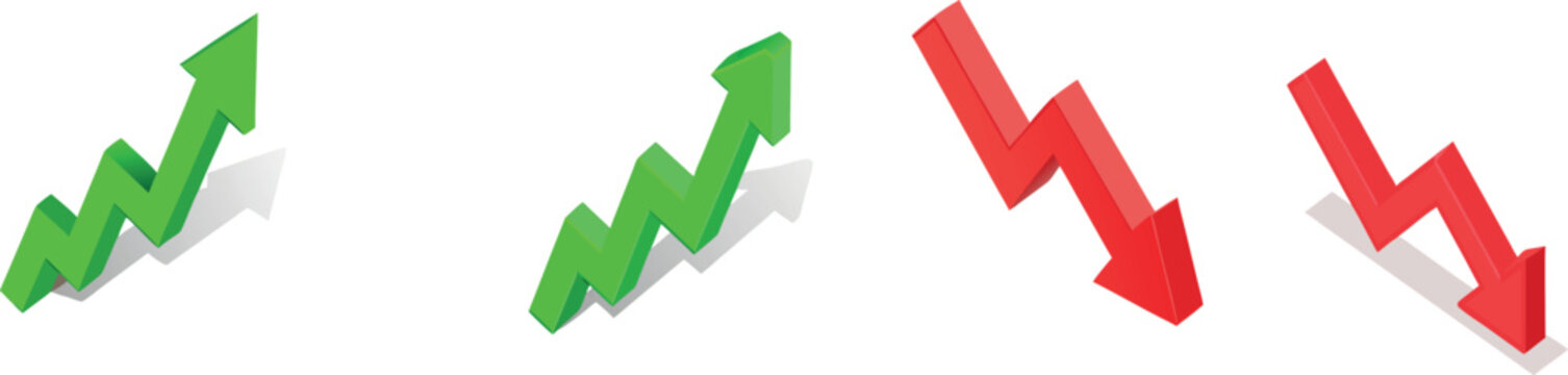 3D Green Up and Red Down Arrows - Business and Financial Trend Indicators
