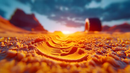 Tire tracks sunset desert adventure background