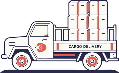 Delivery Truck Illustration Set Featuring Cargo Vehicles and Logistic Concepts in Clean Style. Hand Drawn Delivery Trucks in Motion with Boxes and Urban Background for Design Projects. Commercial Tran