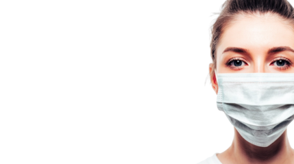 Woman in a medical mask isolated on transparent or white background, png