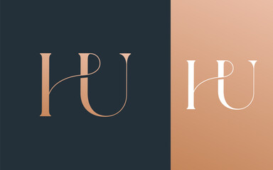 Initial letter HU UH logo design vector illustration for couple, wedding, and business