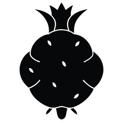 Unique Black Silhouette Illustration of a Pineapple-like Fruit with a Crown