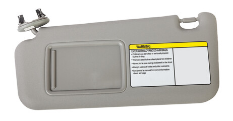 Car visor interior. auto grey sun visor with mirror on white isolated background. Auto service...