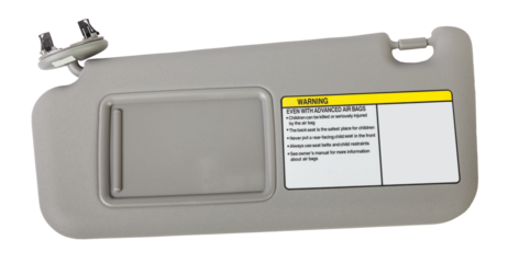 Car visor interior. auto grey sun visor with mirror on white isolated background. Auto service industry. Spare parts catalog.