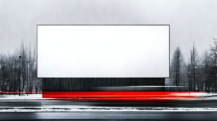 Blank billboard, winter road, city, traffic blur, advertisement
