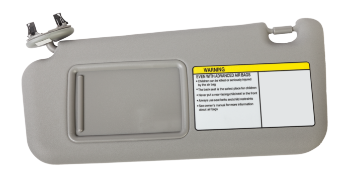 Car visor interior. auto grey sun visor with mirror on white isolated background. Auto service industry. Spare parts catalog.