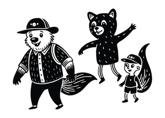 Cheerful Cartoon Fox Family Adventure