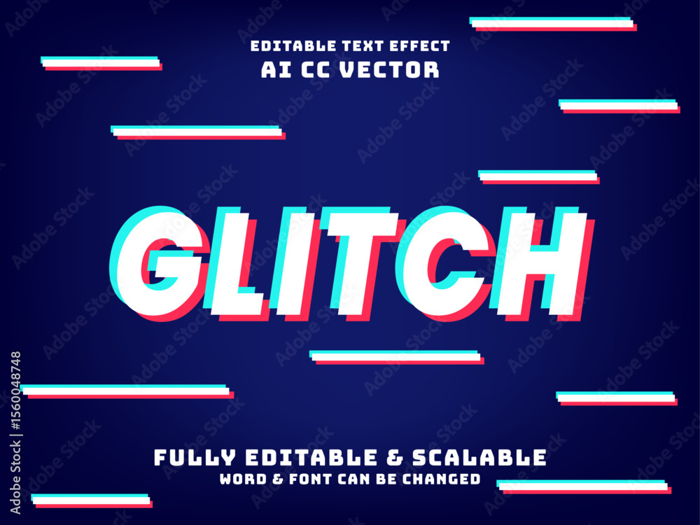 Poster glitch text effect. editable font style. modern text effect with blue and red colors distortion