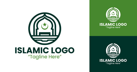 Contemporary Islamic Logo with Green and White Design Elements for Business
