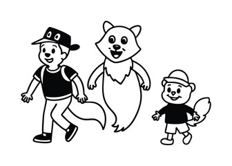 Cute Cartoon Fox and Ghost Walking Together