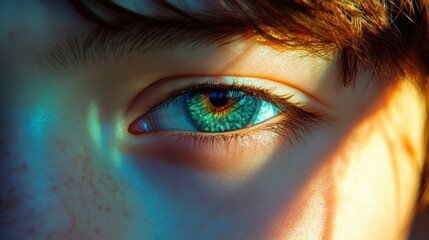 Fototapeta premium Close up of a vibrant teal green eye