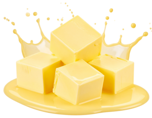 Creamy Butter Cubes Melting with Rich Splash Effect PNG