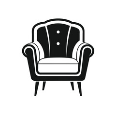 Isolated icon of a stylish armchair with thin, clean stroke lines — elegant modern furniture design, black and white vector in Adobe Illustrator Artwork