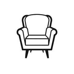 Isolated icon of a stylish armchair with thin, clean stroke lines — elegant modern furniture design, black and white vector in Adobe Illustrator Artwork