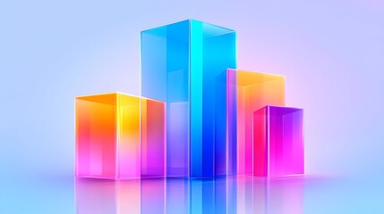 Vibrant glass bar chart, studio, growth, reflection