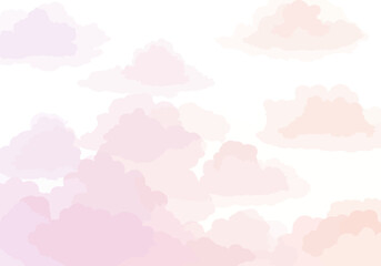 Softedged pink and peach clouds fill the frame with white space peeking through